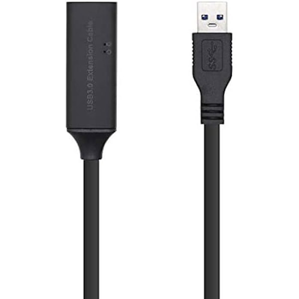 Aisens A105-0407 USB 3.0 forlængerkabel med forstærker, Type A/M-A/H, Sort, 5 m