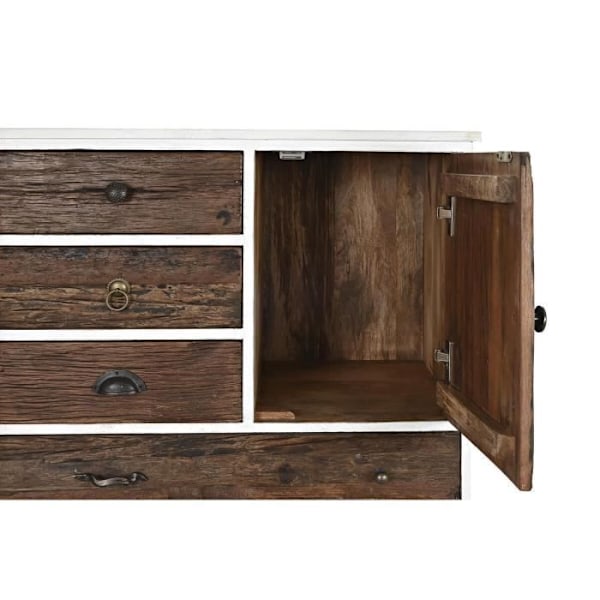 kolonial hvid metal skuffeskab mørkebrunt mangotræ (72 x 50 x 75 cm)