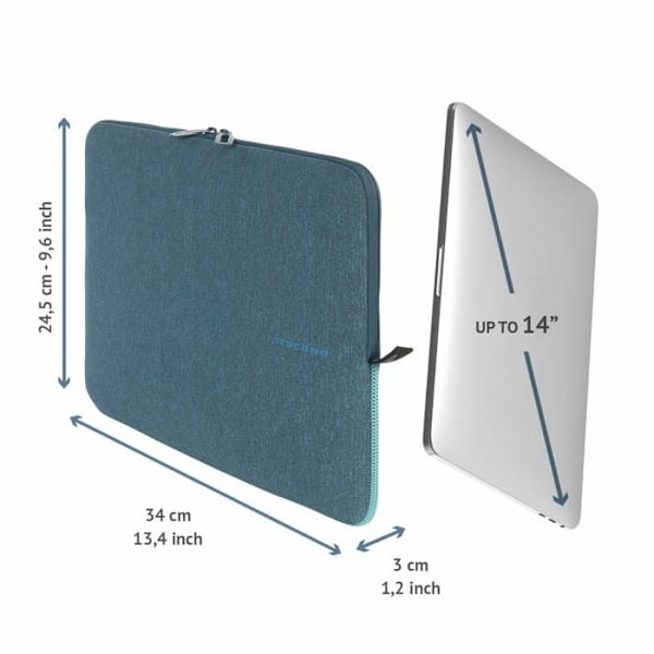 Laptop sleeve - Tucano - Second Skin Melange - 14 inches - Lyseblå - Beskyttelse himmelblå