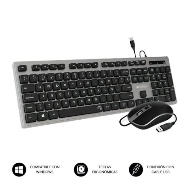Combo Tangentbord och Mus - Subblim - Ergo Keys - Trådbunden - Tyst - Ergonomisk Svart, Grå