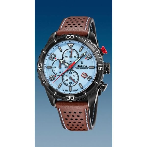 Herreur - Festina - F20519/1 - Lysblå Skive - Sort PVD Kasse - Brun Læder Blå, brun, svart