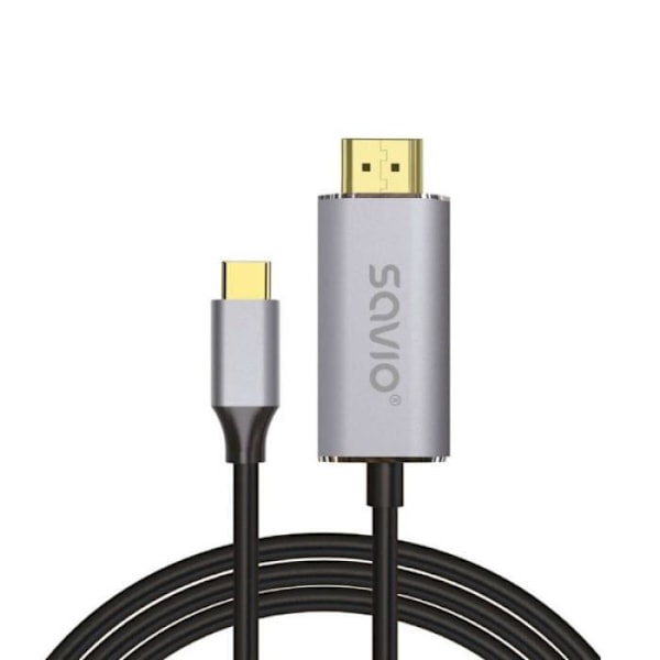 SAVIO USB-C til HDMI 2.0B-kabel, 2 m, sølv/sort, guldfarvede stik, - CL-171