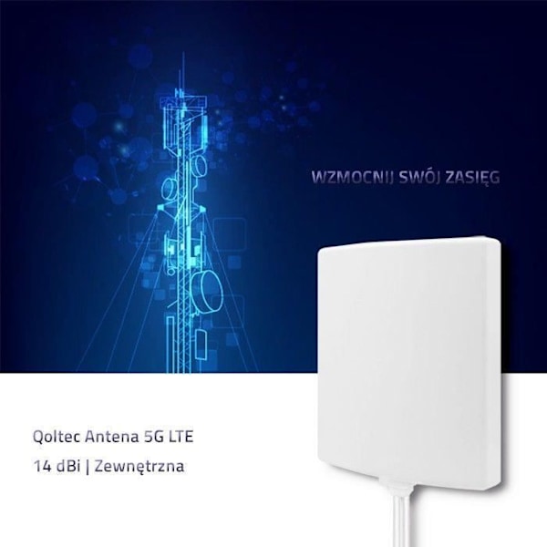 Antenne - Qoltec - 5G - 14dBi - Retningsbestemt - IP65 - 700-3800 MHz hvid
