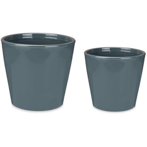 Blomkrukor - IBERGARDEN - Set om 2 - Ø 22 cm och Ø 28 cm - Antracitfärg - Lermaterial Flerfärgad