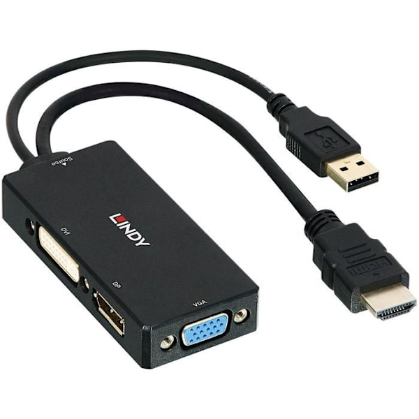 Adapter - LINDY - HDMI til DP/DVI/VGA konverter - Ultra HD 4K - Plug & Play - Multi-brug