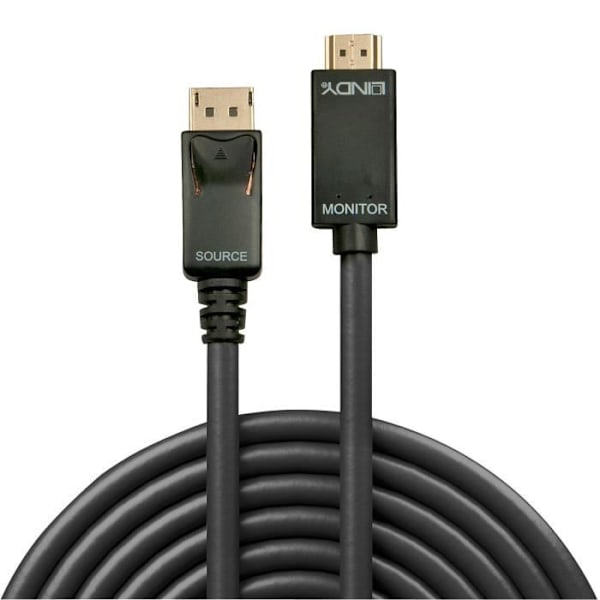 DisplayPort til HDMI 4K30-kabel (DP:passivt) - LINDY - 3m - Sort - 3D-transmission - HDCP