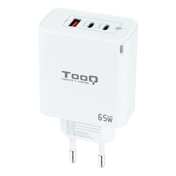 TooQ TOOQ vægoplader med 2 USB-C-porte og 1 USB-A-port Hvid