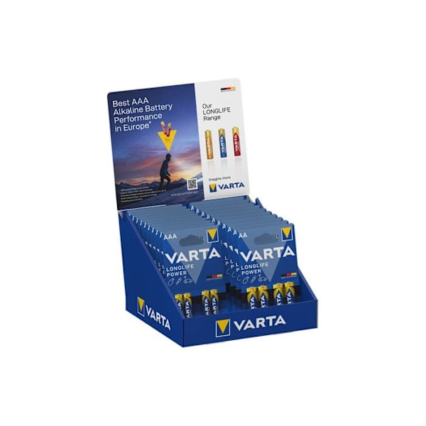 S.Of Table Kartong Display Varta batterier ''LONG Life'' 10 blister med 4xaaa Lr03 + 10 blister med 4xaa Lr06 Varta 27x18x17cm