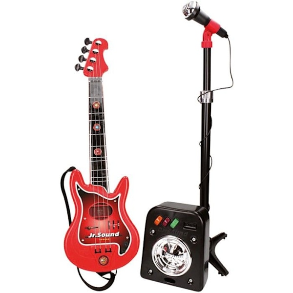 Marque - Reig Elektrisk Guitar med Mikrofon og Forstærker mærke Röd, svart och silvergrå