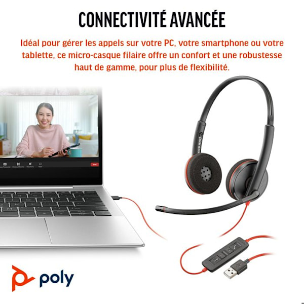 Headsetmikrofon - trådbunden - USB-C - HP Inc. - Poly Blackwire 3220 - Blackwire 3200-serien - headsetmikrofon - on-ear - trådbunden - USB