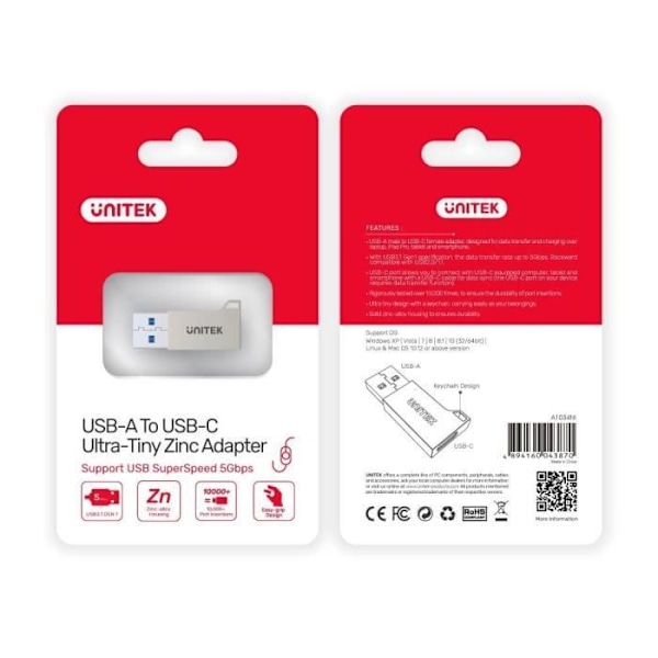 USB-Graafinen Mukautin - UNITEK - A1034NI - Hopea - USB 2.0/3.2 Gen 1 - 5 Gbit/s