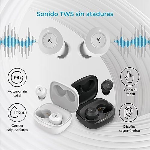 KSIX Oblivion trådløst Bluetooth-headset, HD-mikrofon til opkald, vandtæt, stemmeassistenter, 19 timers batterilevetid, ægte