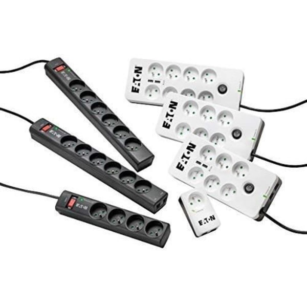 Strømskinne/Overspændingsbeskytter - EATON Protection Strip 6 FR - PS6F - 6 franske stikkontakter - Sort