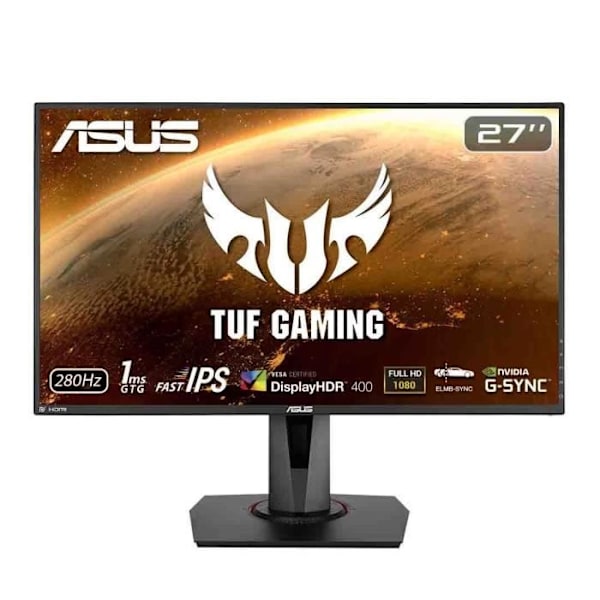 PC Gamer Skærm - ASUS - TUF Gaming VG279QM HDR - Gaming Skærm - 27 tommer Full HD (1920 x 1080) - Hurtig IPS - 280Hz - 1ms - HDR400 Sort