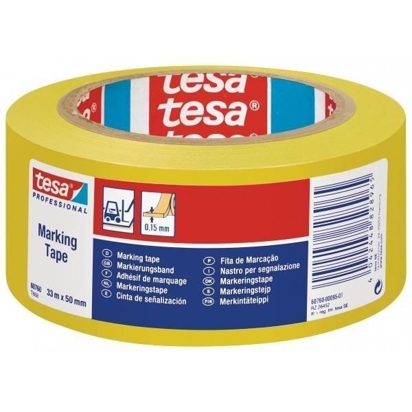 Markeringstape - Tesa - 60760 - Gul - 33 m x 50 mm - Modstandsdygtig PVC Gul
