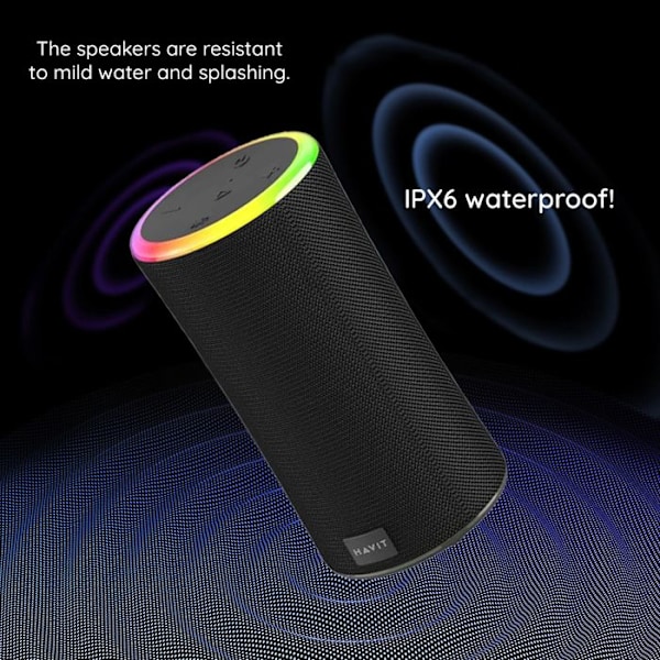 Trådløs Bluetooth 5.3 bærbar højttaler, RGB-lys, IPX6, 2000 mAh - Havit (SK833BT) - Sort