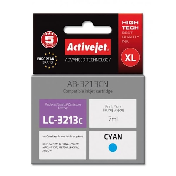 Activejet-tulostinmustetta Brotherille, Brother LC3213C Suprême -vaihto 7 ml sininen - AB-3213CN