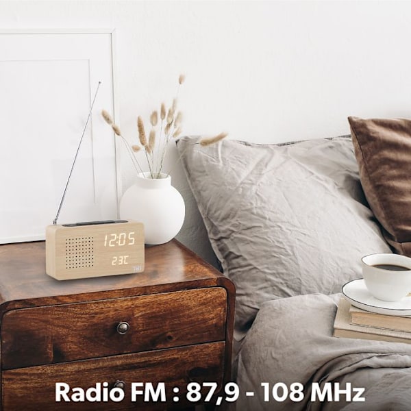 T'nB - Digital vækkeurradio med LED, 1 programmerbar alarm, justerbar belysning, FM-radiostationer - Træfinish