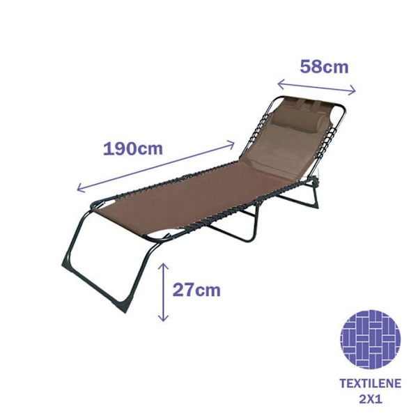 Brun hopfällbar loungestol | Trädgårdsstol utomhus 190 x 27 x 58 cm | Utomhusfällbara fåtöljer - Marbueno