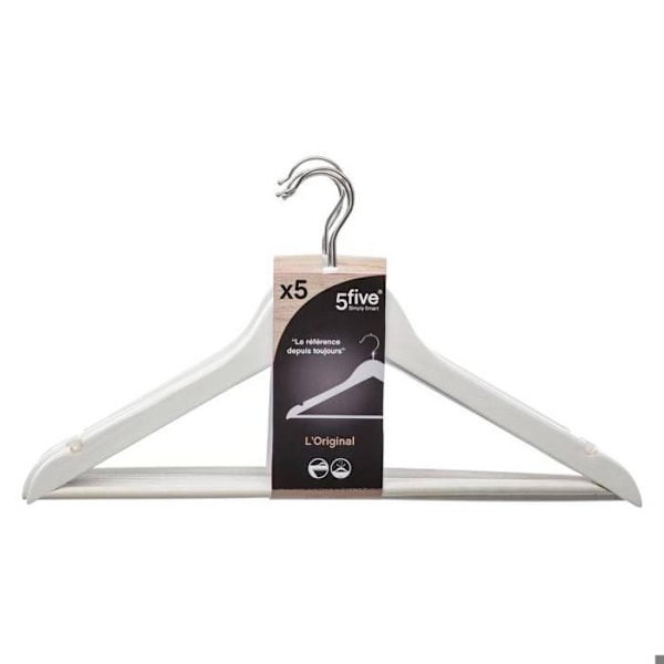 Set om 5 klädhängare - 44 x 1,1 x 24 cm - Trä Vit
