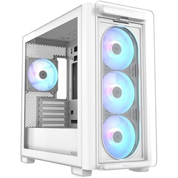 MicroATX PC-kotelo - ASUS - A23 Plus TG ARGB - Valkoinen - Esiasennetut ARGB-tuulettimet - Karkaistu lasi