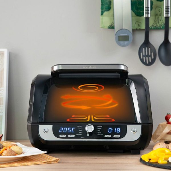 Air Fryer med grill, tilbehør og opskriftsbog InnovaGoods Air Fryer Fryinn 12-i-1 6000 Sort Stål 6 L 3400 W