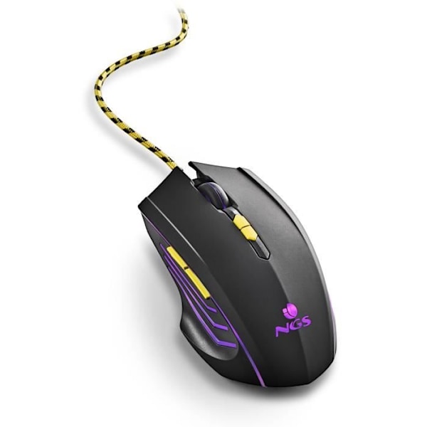 NGS GMX-123: Langallinen pelihiiri, jossa on sateenkaari-LED ja ultrakevyt. 800/1200/2400/3200 DPI. USB-liitin. Plug & Play.