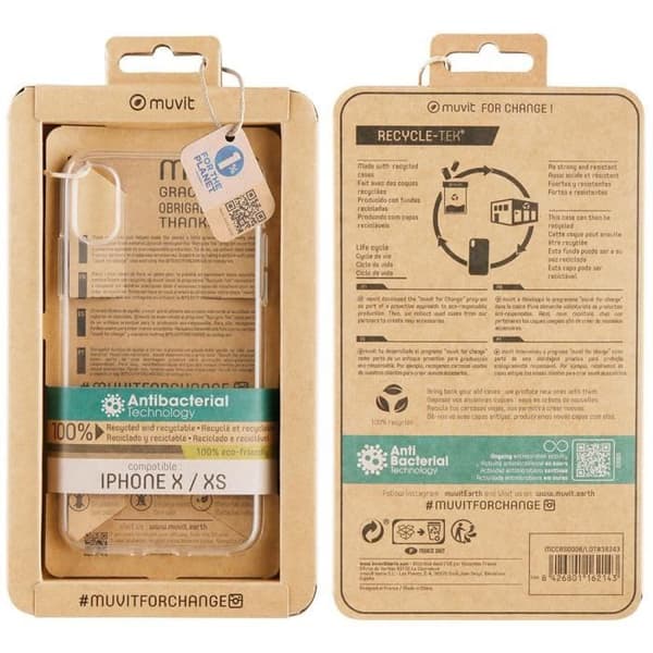 FUNDA MUVIT för Change RECYCLETEK Transparent ANTIBACTERIANA MCCRS0006 För Apple IPHONE X - Flexibel
