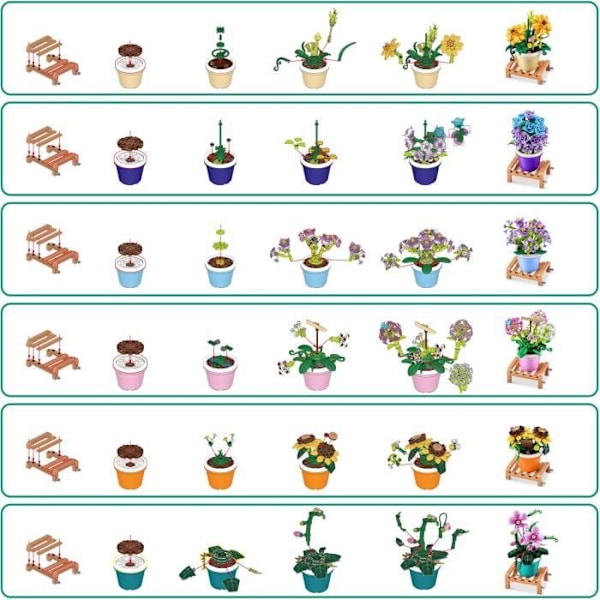 Byggsats - ZURU - Trädgårdskrukväxter - 233 delar max - 6 designer - Kruka och stativ ingår