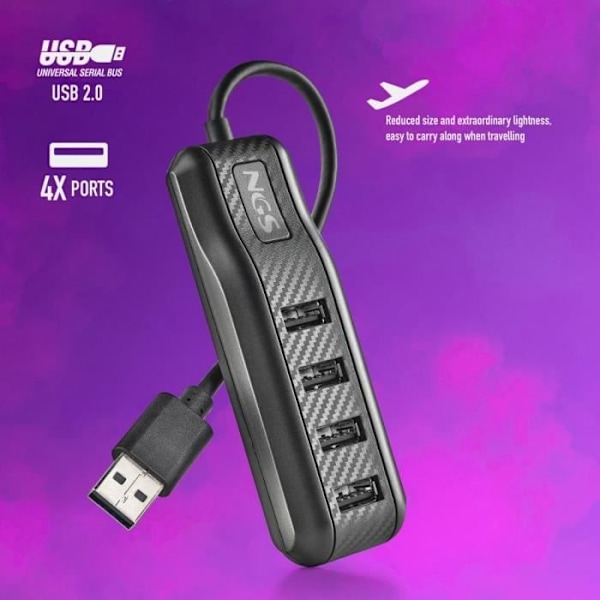 NGS PORT 2.0 - USB 2.0 4-portars Ultra Slim Splitter Data Hub - Kompatibel med alla operativsystem