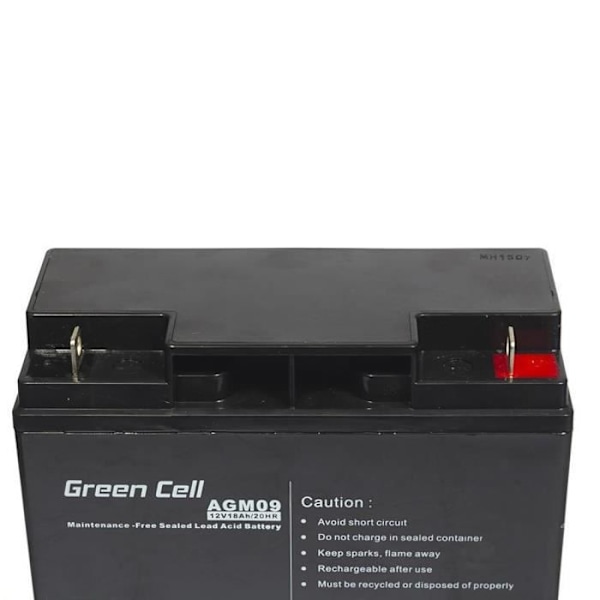 AGM-batteri - Green Cell - 12V 18Ah - Undgået elektrolytlækage - Vedligeholdelse gratis - Forskellige applikationer Svart