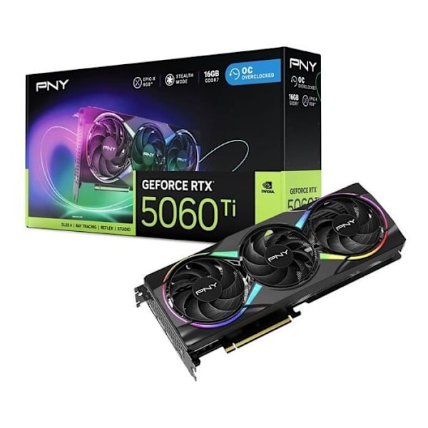 PNY - Grafikkort - GeForce RTX™ 5060 Ti - 16GB - ARGB Overclocked Triple Fan DLSS 4 Sort