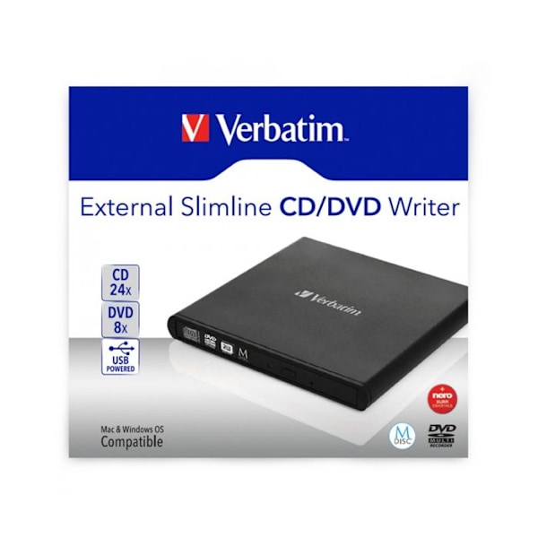Disklæser - VERBATIM - Slimline - DVD±RW - USB 2.0 - Ekstern Sort