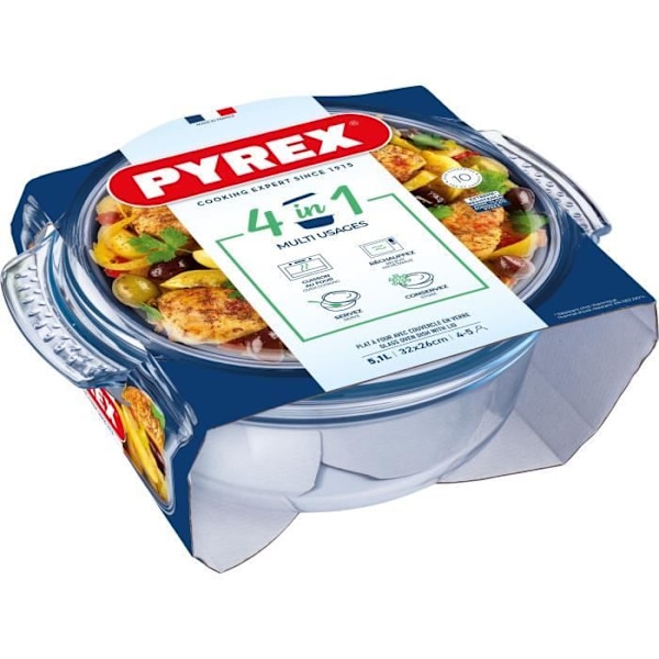 Cocotte - PYREX - 1450074 - Pyöreä - Borosilikaattilasista - 5,1 litraa - Pakastimeen ja mikroaaltouuniin sopiva Transparent