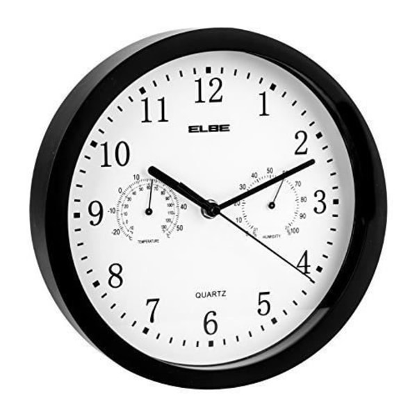 Vægur - ELBE - RP-1005-N - 25 cm - Termometer - Hygrometer - Sort Svart