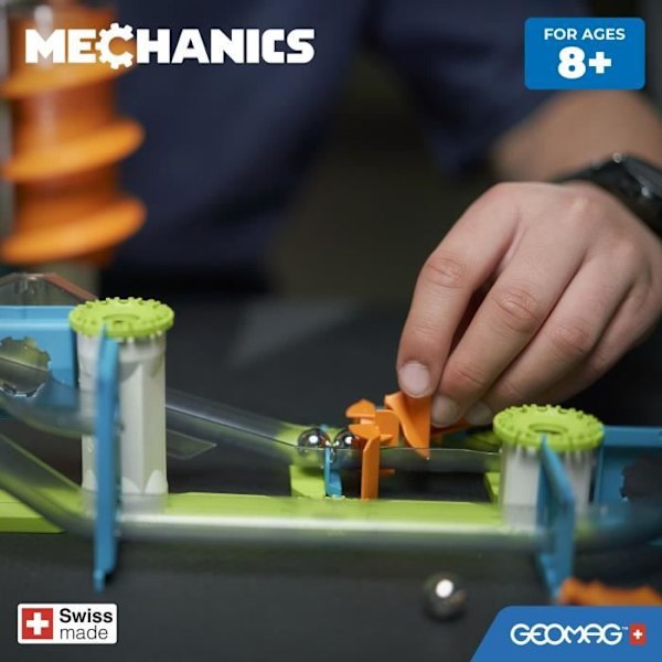 Cirkulationsbana för kulor - GEOMAG - Mekanik Gravitations Racetrack - 67 bitar - Magnetisk - Gravitation - Återvunnen plast Grön, Orange, Vit