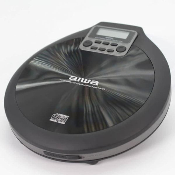 Aiwa PCD-810BK bærbar CD/CD-R/MP3-afspiller, grå sort, med hovedtelefoner og etui, ESP