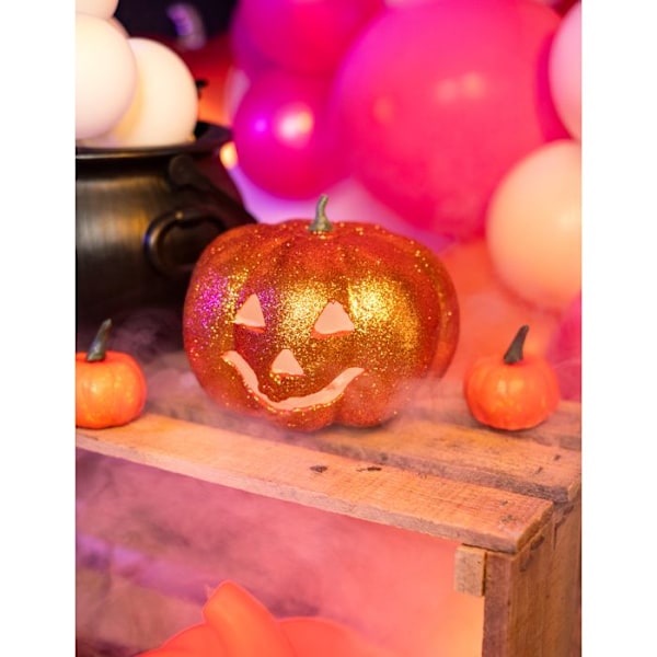 Glitrende lysende Halloween græskar 17 cm - Orange Orange