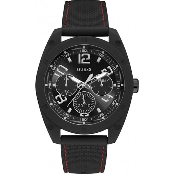 Klocka - Guess - 46 mm - Svart rostfritt stål - Svart silikon - Vattentäthet 50 m Svart