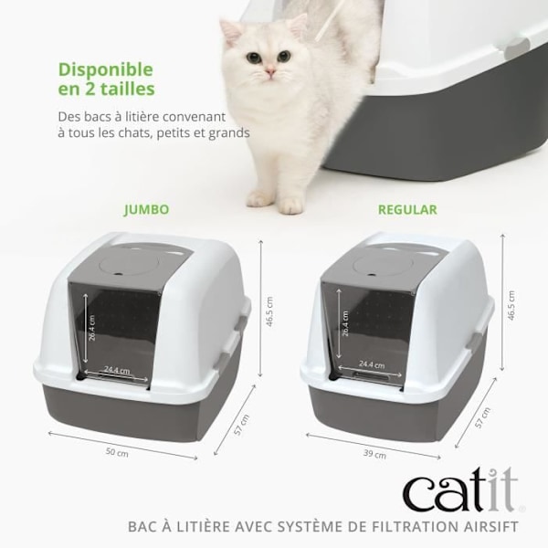 Toaletthus för katt med kattlåda - CATIT - Airsift Regular - Integrerat filtreringssystem - L. 57 x b. 39 x H. 46,5 cm