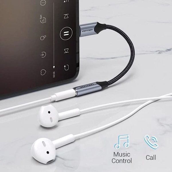 Type-C til 3,5 mm hovedtelefonadapter med DAC - Vention (BGJHA) - Grå