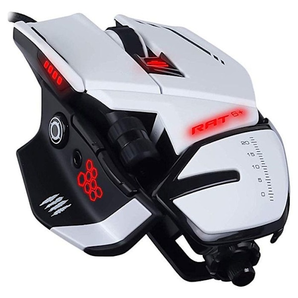 Madcatz RAT 6+ tilpasselig kablet gamingmus Hvid - 11 knapper - RGB LED - 12000 DPI - Pixart PMW3360