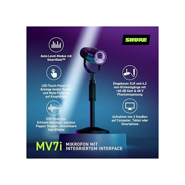 Micro Dynamique - Shure - MV7i - USB-C - Musta - Sisällöntuottajat, Podcasterit
