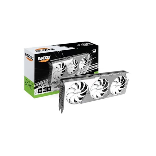 Näyttökortti - INNO3D - GeForce RTX 5070 Ti X3 OC - 16 Gt GDDR7 - Ray Tracing - DLSS 4 Valkoinen