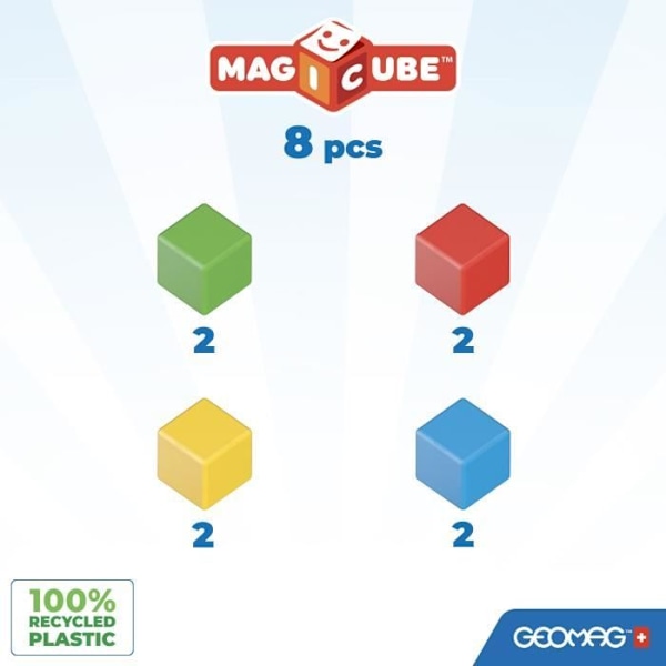Magnetisk byggesæt - GEOMAG - Magicube Recycled Creative Set - 8 dele - Genanvendt plastik - Fra 1 år Gul, röd, blå, grön