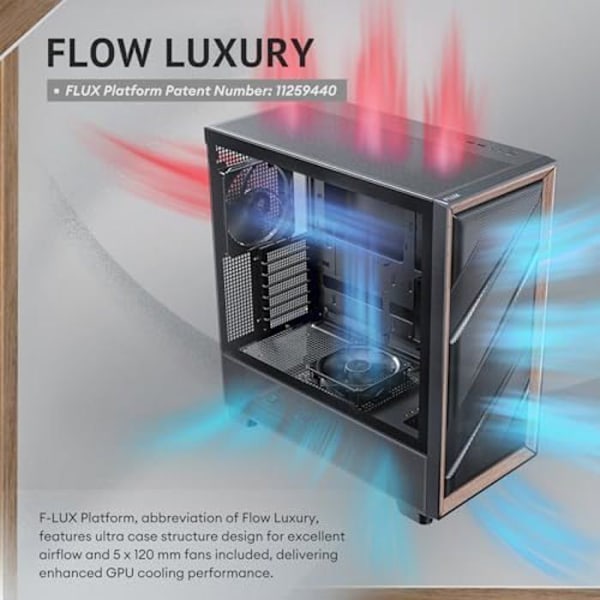 PC taske - ANTEC - Flux Wood - 5 PWM blæsere - Træfrontpanel - 420 mm radiator