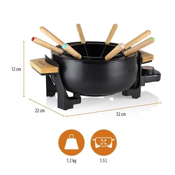 Sähkölaitteet Kaikki tyyppiset fondue-tristar FO-1108 - Säädettävä termostaatti - 8 Henkilölle - 1,5 L - Haarukat mukana, Al Svart