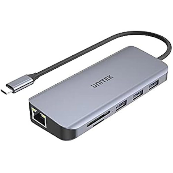 UNITEK D1026B keskittin & USB 3.2 Gen 1 (3.1 Gen 1) Type-C 5000 Mbit/s Harmaa