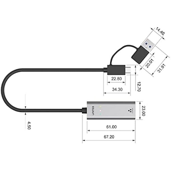 USB/RJ-45 - Unitek - U1313C - 2,5 Gbps - USB-A ja USB-C - Yhteensopiva kaikkien käyttöjärjestelmien kanssa