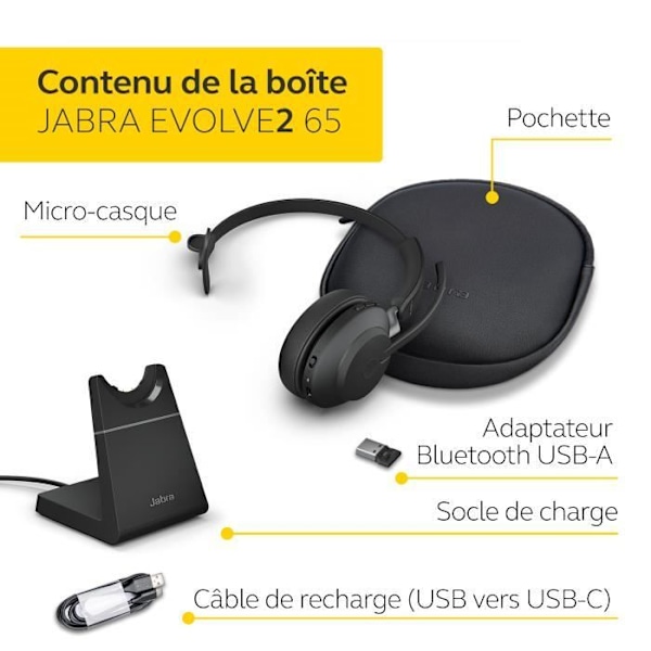 Kuuloke - JABRA - Evolve2 65 - Langaton - Sisäkorva - Melunvaimennus